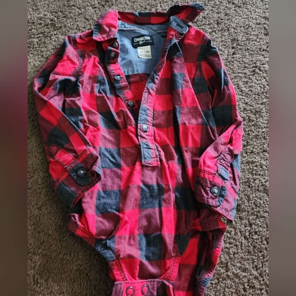 OshKosh B'gosh Red and Black Plaid Button Down Shirt